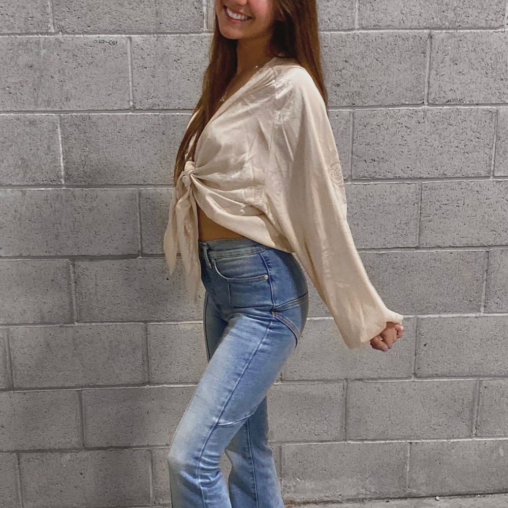 ITEM HAS BEEN SOLD ❗️Cream Colored Satin Tie-Front